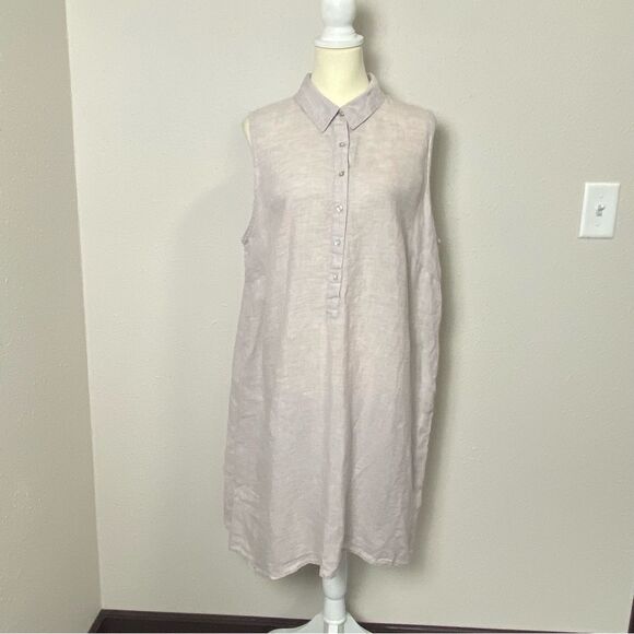 Sigrid Olsen 100% Linen Beige Sleeveless Beachy Shirt Dress Women's Size 1X - Picture 3 of 14